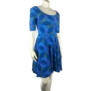 LULAROE Women's XS Blue Nicole Diamond Print Fit Flare Dress